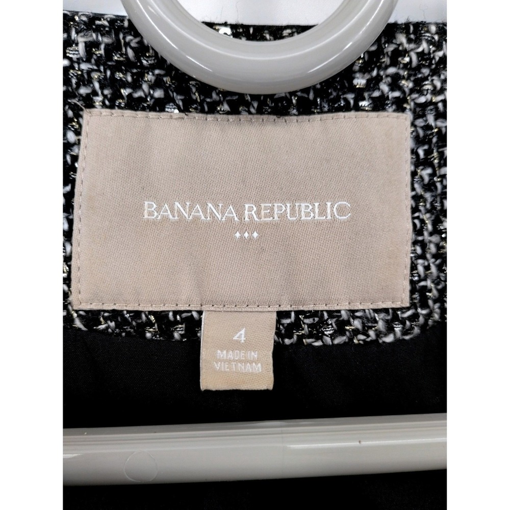 Banana Republic Tweed Moto‎ Jacket Blazer Black Faux Leather Trim Size 4 - Picture 4 of 15
